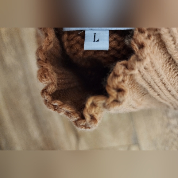 $150 Kelly Obi Chunky Cable Knit Sweater Dress Sz L High Slits Balloon Sleeves - Picture 9 of 9